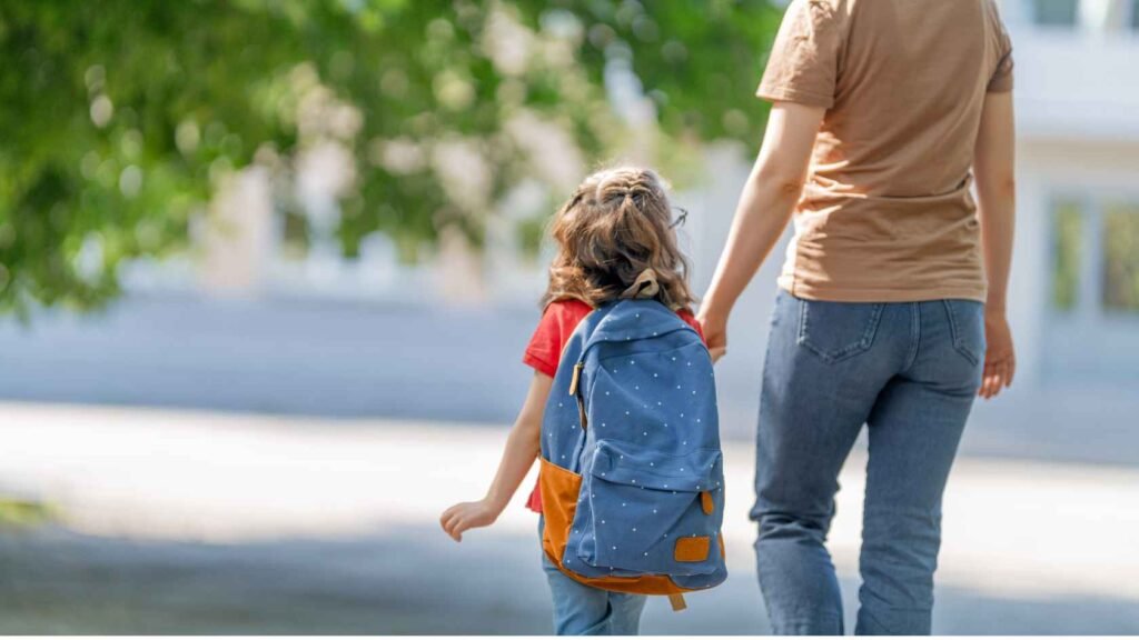 Parents Take Child to Daycare Near Home by Walking