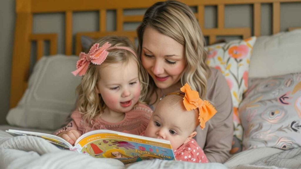 Bedtime Routine Book Reading Mom and Daughters